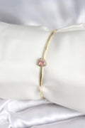 Mey İthalat® Pembe Zirkon Taşlı Kalp Model Gold Renk Kadın Bileklik