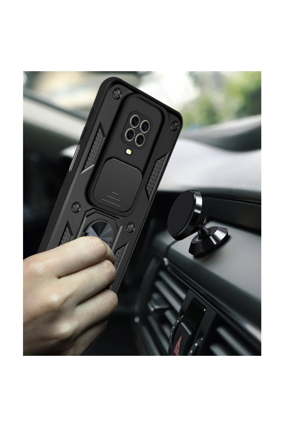 Mey İthalat® Redmi Note 9 Pro Kılıf Pars Lens Yüzüklü Silikon - Kırmızı