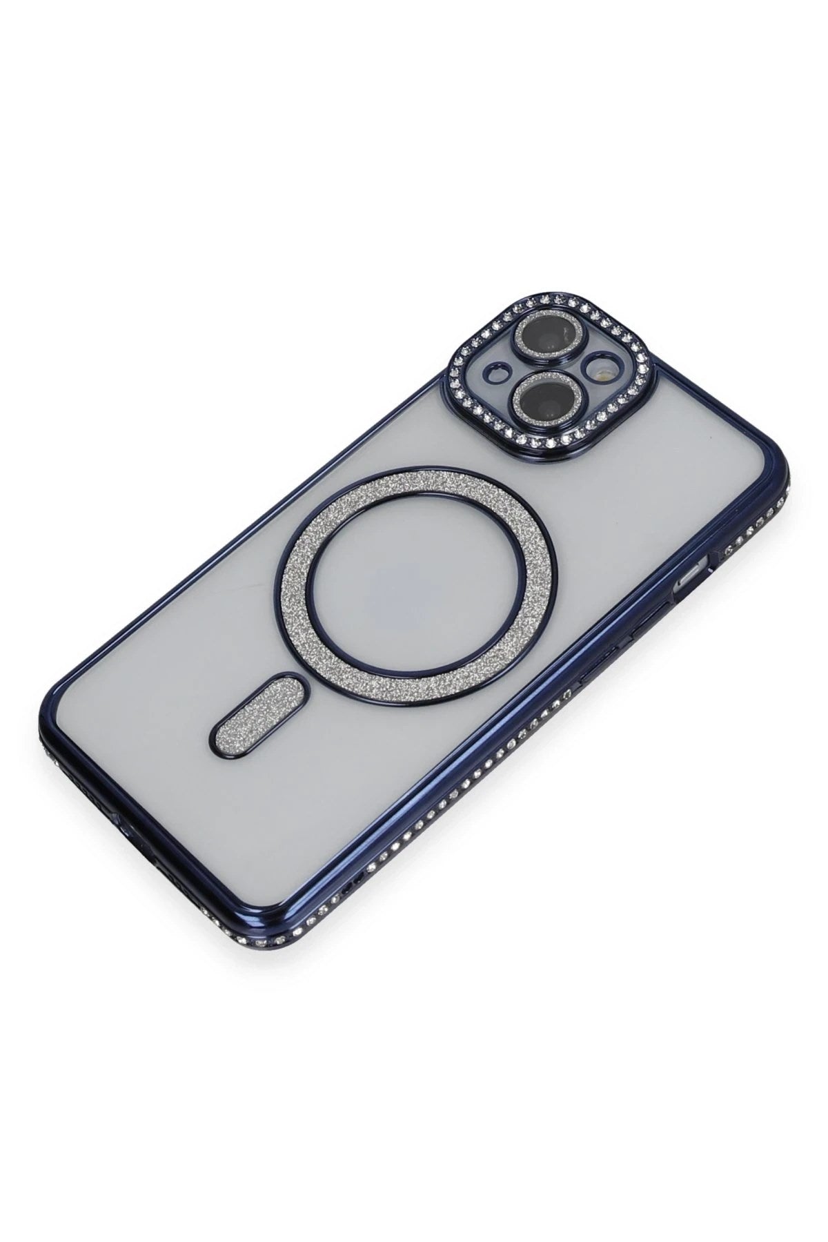 Mey İthalat® iPhone 14 Kılıf Joke Simli Magneticsafe Kılıf - Lacivert