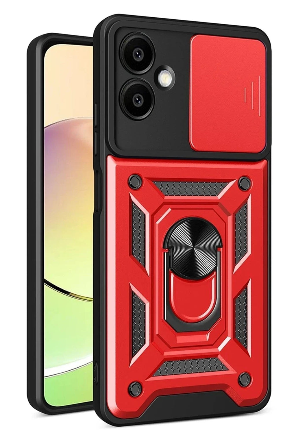 Mey İthalat® Samsung Galaxy A07 4G Pars Lens Yüzüklü Silikon - Kırmızı