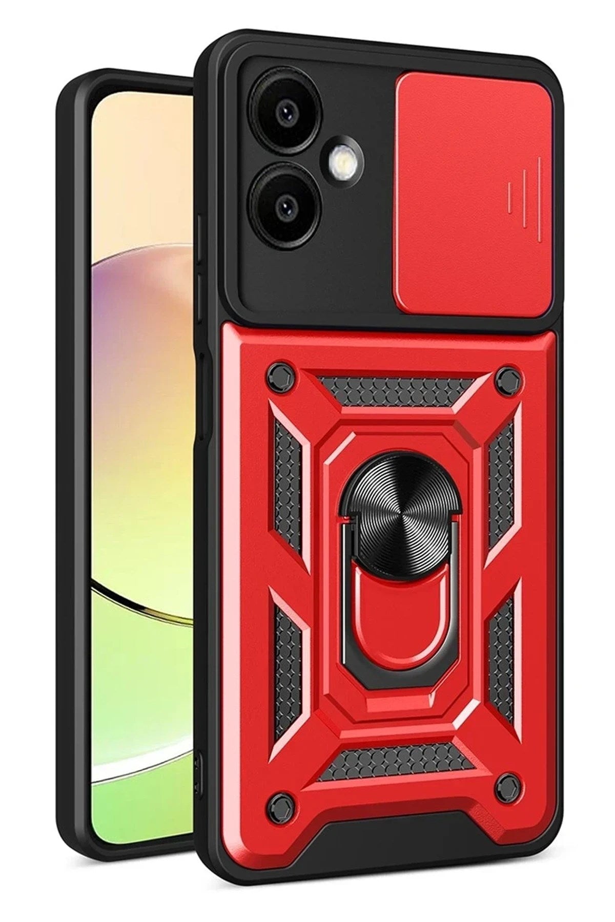 Mey İthalat® Samsung Galaxy A07 4G Pars Lens Yüzüklü Silikon - Kırmızı