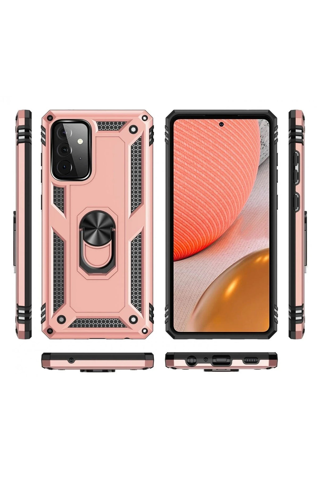 Mey İthalat® Samsung Galaxy A72 Kılıf Sofya Yüzüklü Silikon Kapak - Rose