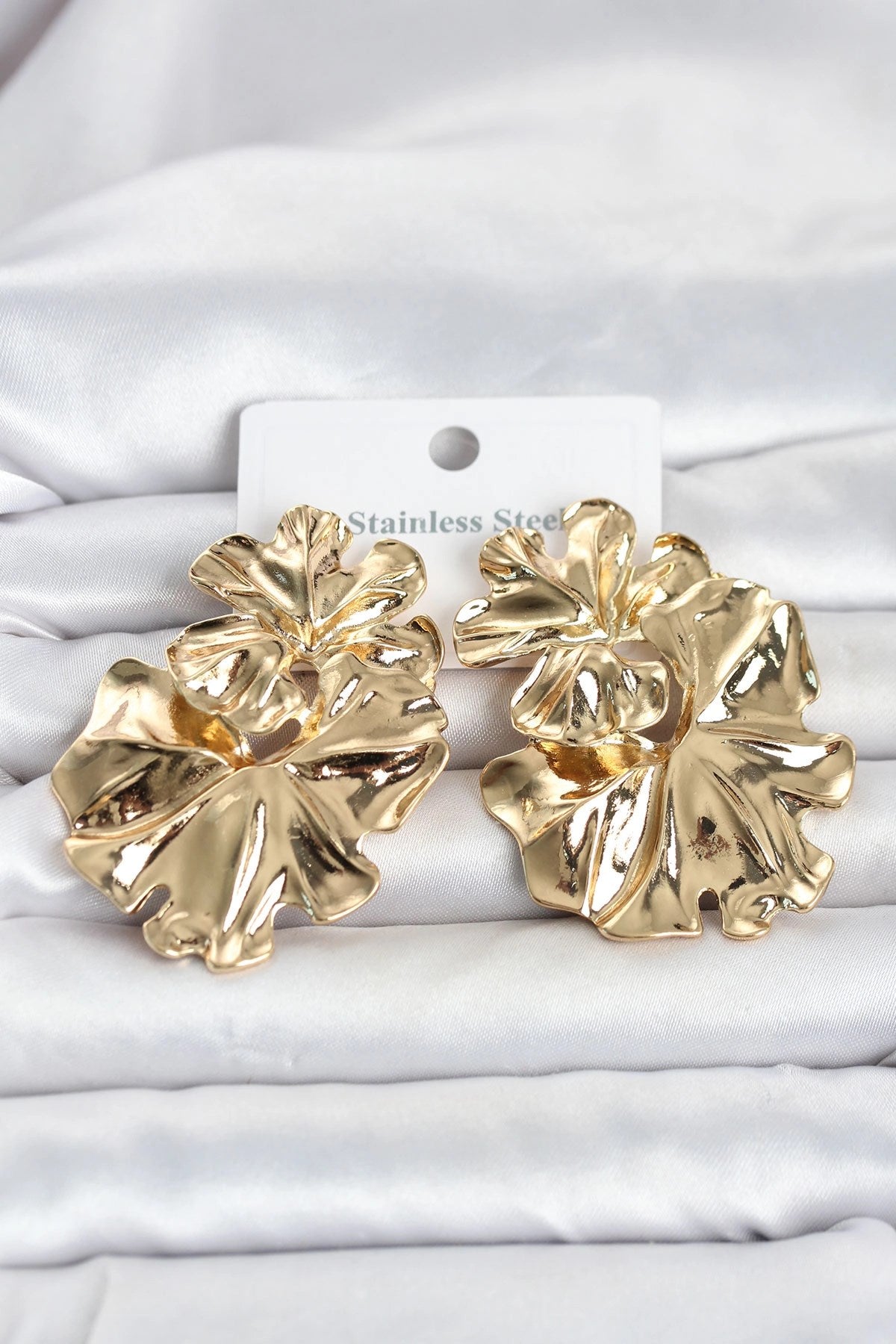 Mey İthalat® 316L Çelik Gold Renk Lotus Model Kadın Küpe