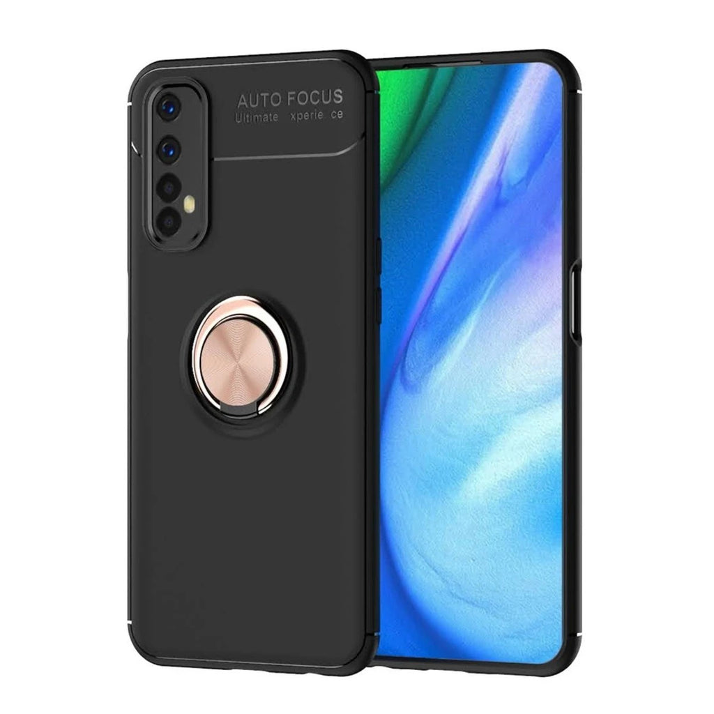 Mey İthalat® Realme 7 Kılıf Range Yüzüklü Silikon - Siyah-Gold