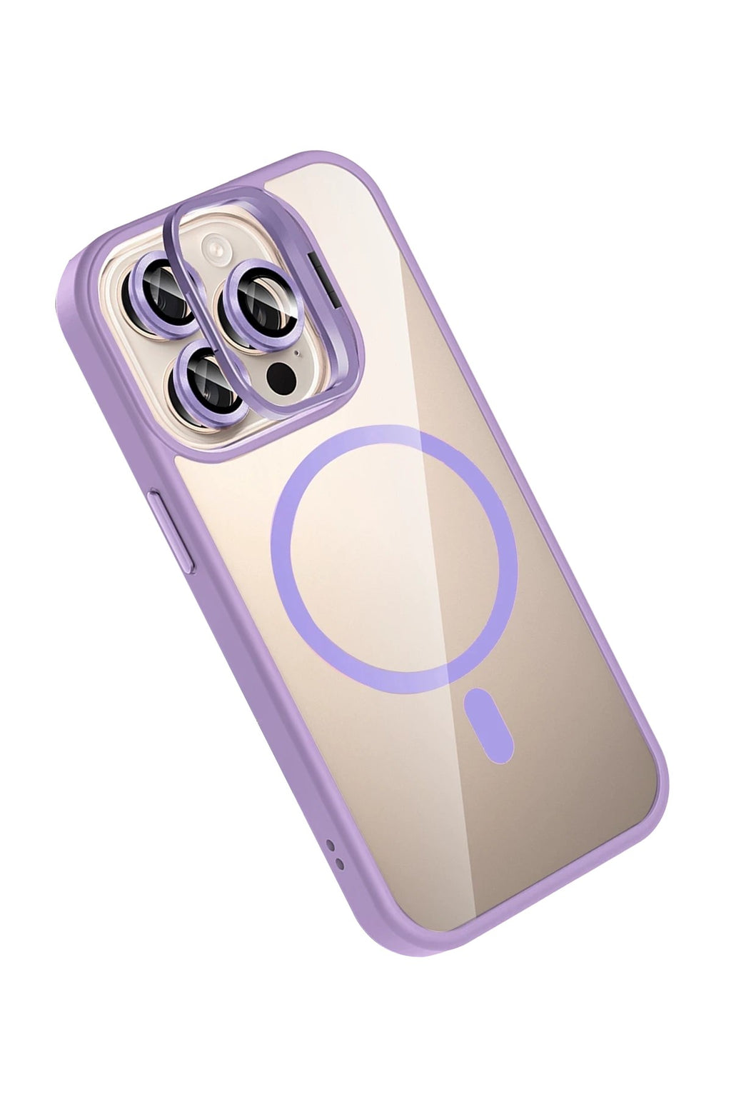 Mey İthalat® iPhone 14 Pro Max Remim Lensli Magsafe Standlı Kapak - Lila