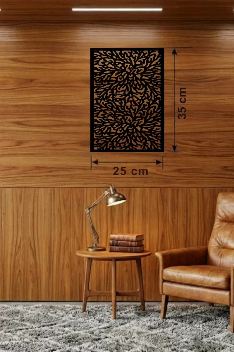 Mey İthalat® Soyut Mercan ve Hücre Dokulu Ahşap Duvar Tablosu - 25x35 cm Lazer Kesim Dekoratif Pano