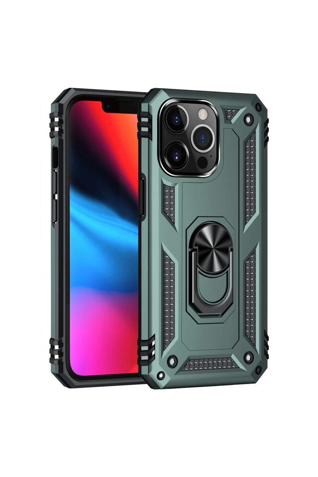 Mey İthalat® iPhone 13 Pro Kılıf Sofya Yüzüklü Silikon Kapak - Yeşil