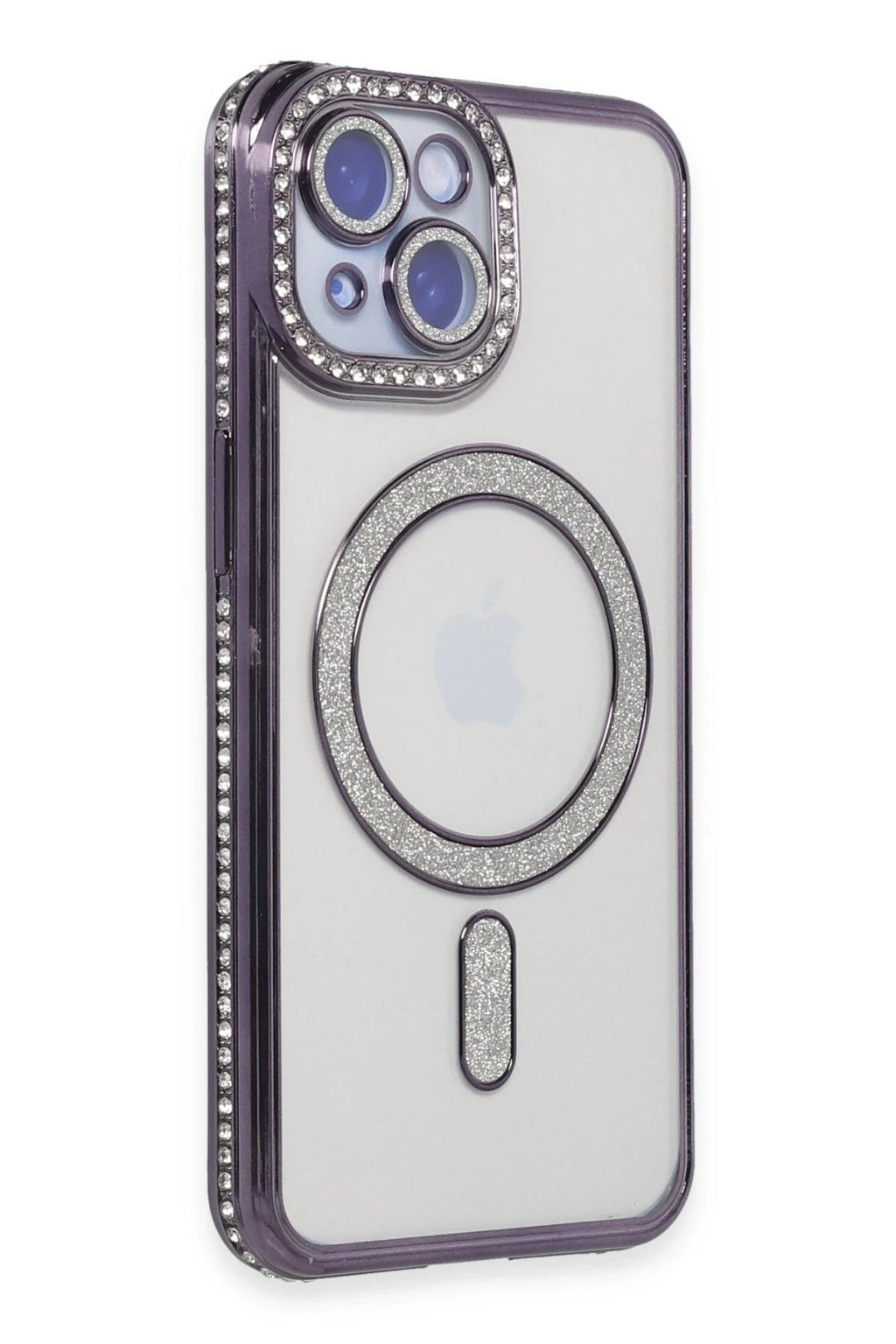 Mey İthalat® iPhone 14 Kılıf Joke Simli Magneticsafe Kılıf - Derin Mor