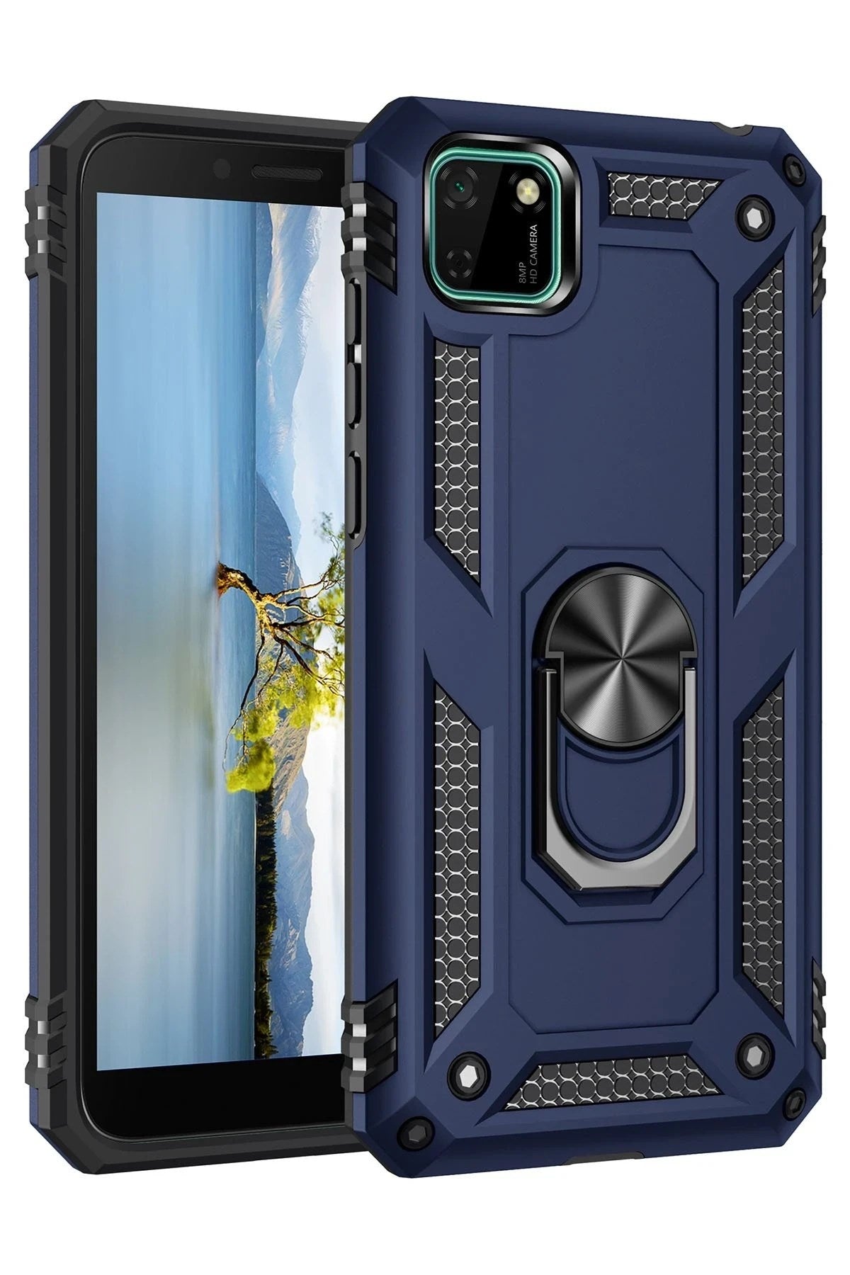 Mey İthalat® Huawei Y5P Kılıf Sofya Yüzüklü Silikon Kapak - Lacivert