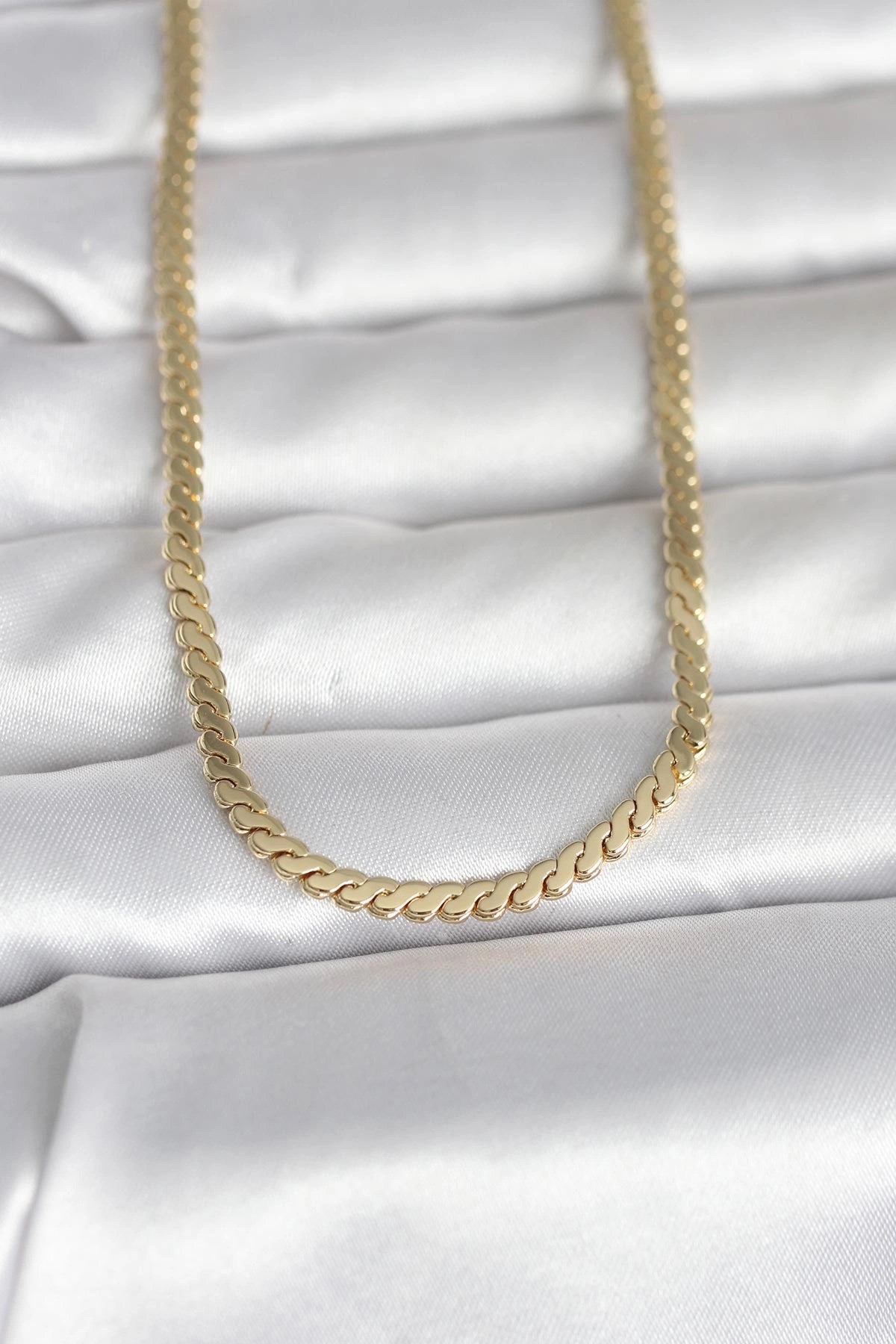 Mey İthalat® CM 14K Gold Renk Yassı Ezme Zincir Model 60 cm Kadın Kolye