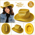 Mey İthalat® Parlak Altın Gold Kovboy Şapka Kadın Erkek Parti Disco Festival Şapkası