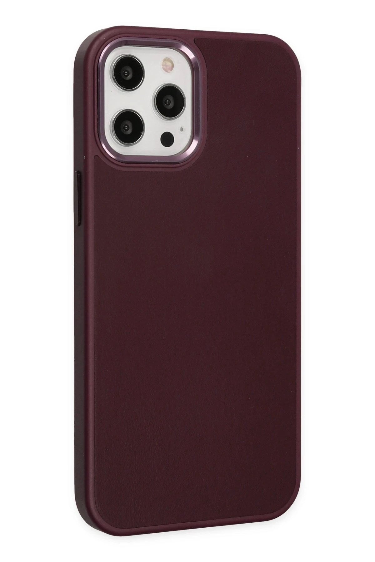 Mey İthalat® iPhone 12 Pro Max Kılıf Asya Deri Silikon - Mürdüm