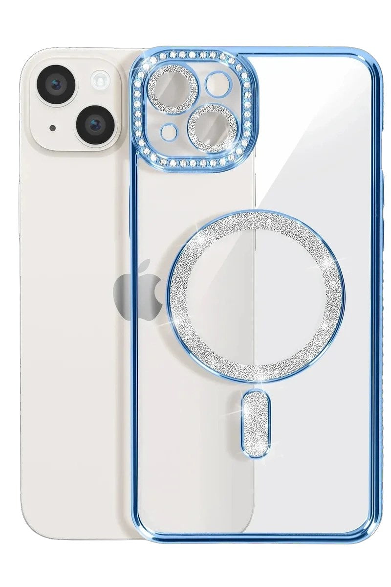 Mey İthalat® iPhone 15 Kılıf Joke Simli Magneticsafe Kılıf - Mavi