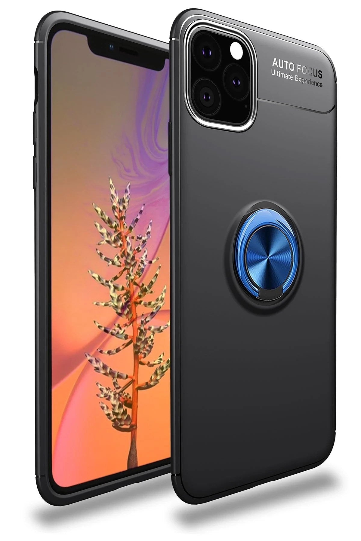 Mey İthalat® iPhone 11 Pro Kılıf Range Yüzüklü Silikon - Siyah-Mavi