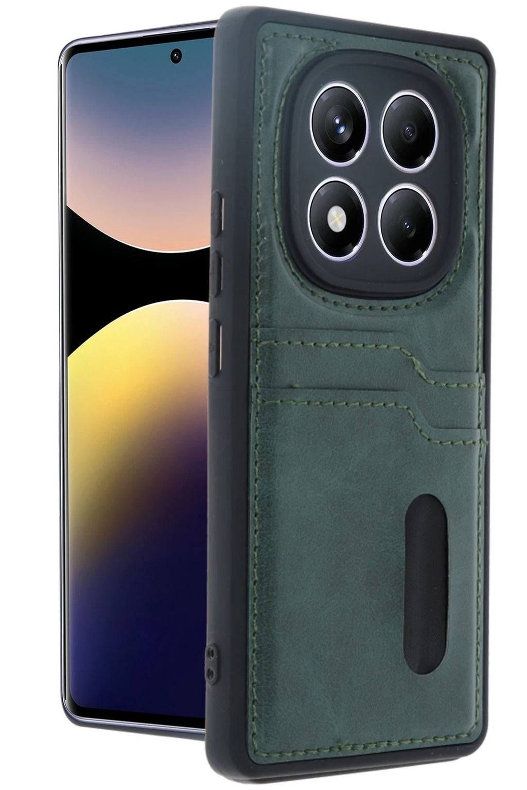 Mey İthalat® Redmi Note 14 Pro 5G Kılıf Sara Kartvizitli Deri Kılıf - Koyu Yeşil