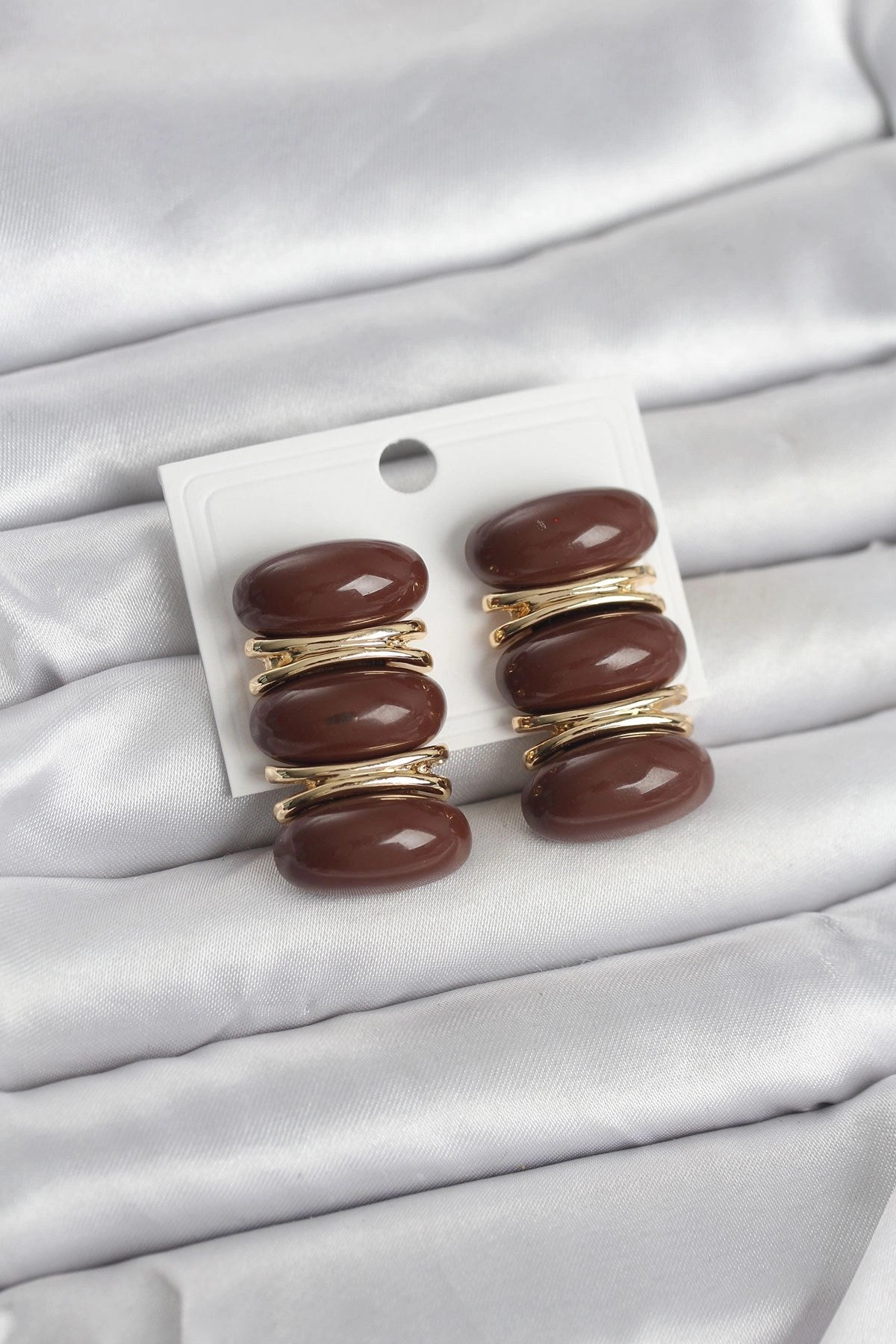 Mey İthalat® Kahverengi Vintage Model Gold Renk Kadın Küpe