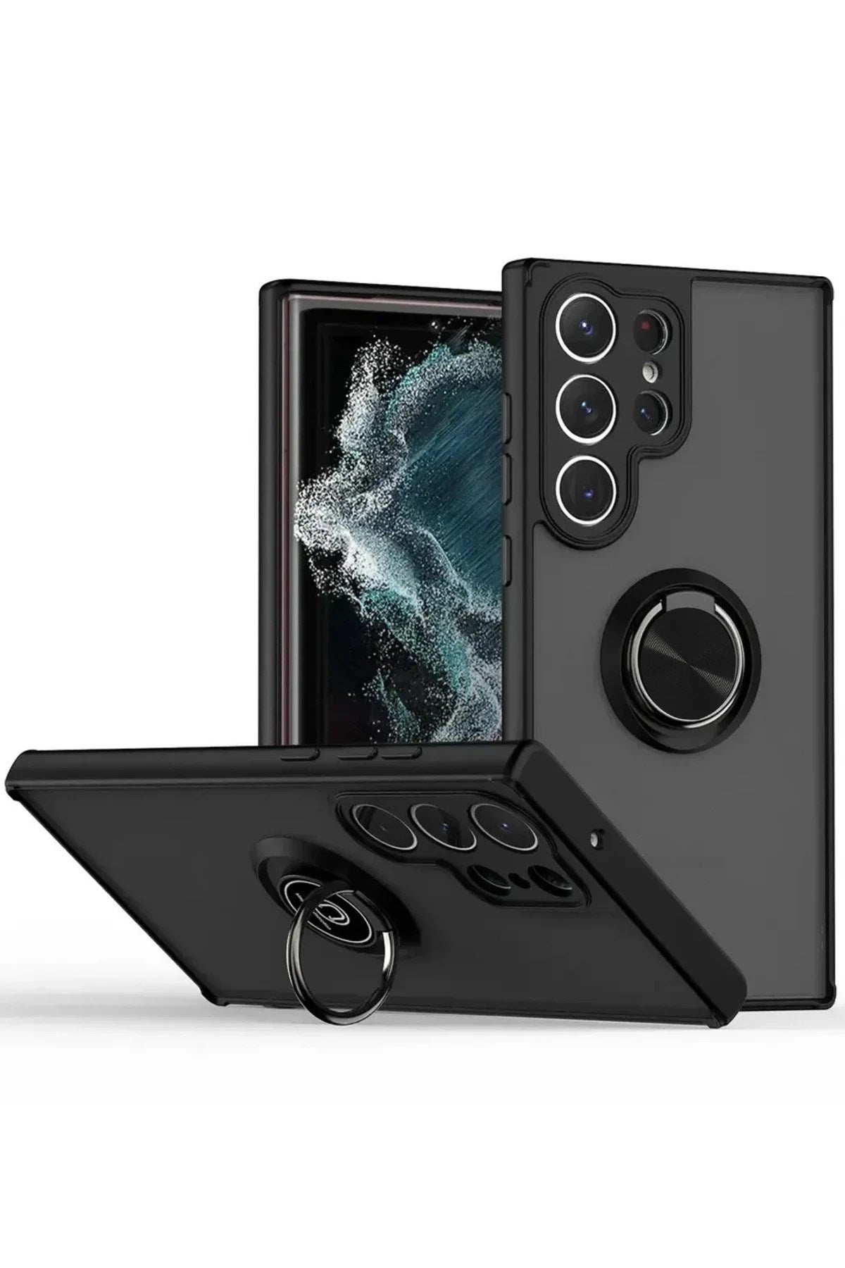 Mey İthalat® Samsung Galaxy S25 Ultra Kılıf Montreal Yüzüklü Silikon Kapak - Siyah
