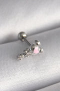 Mey İthalat® 316L Çelik Gümüş Renk Zirkon Taş Detay Pembe Kalp İşleme Tragus Piercing