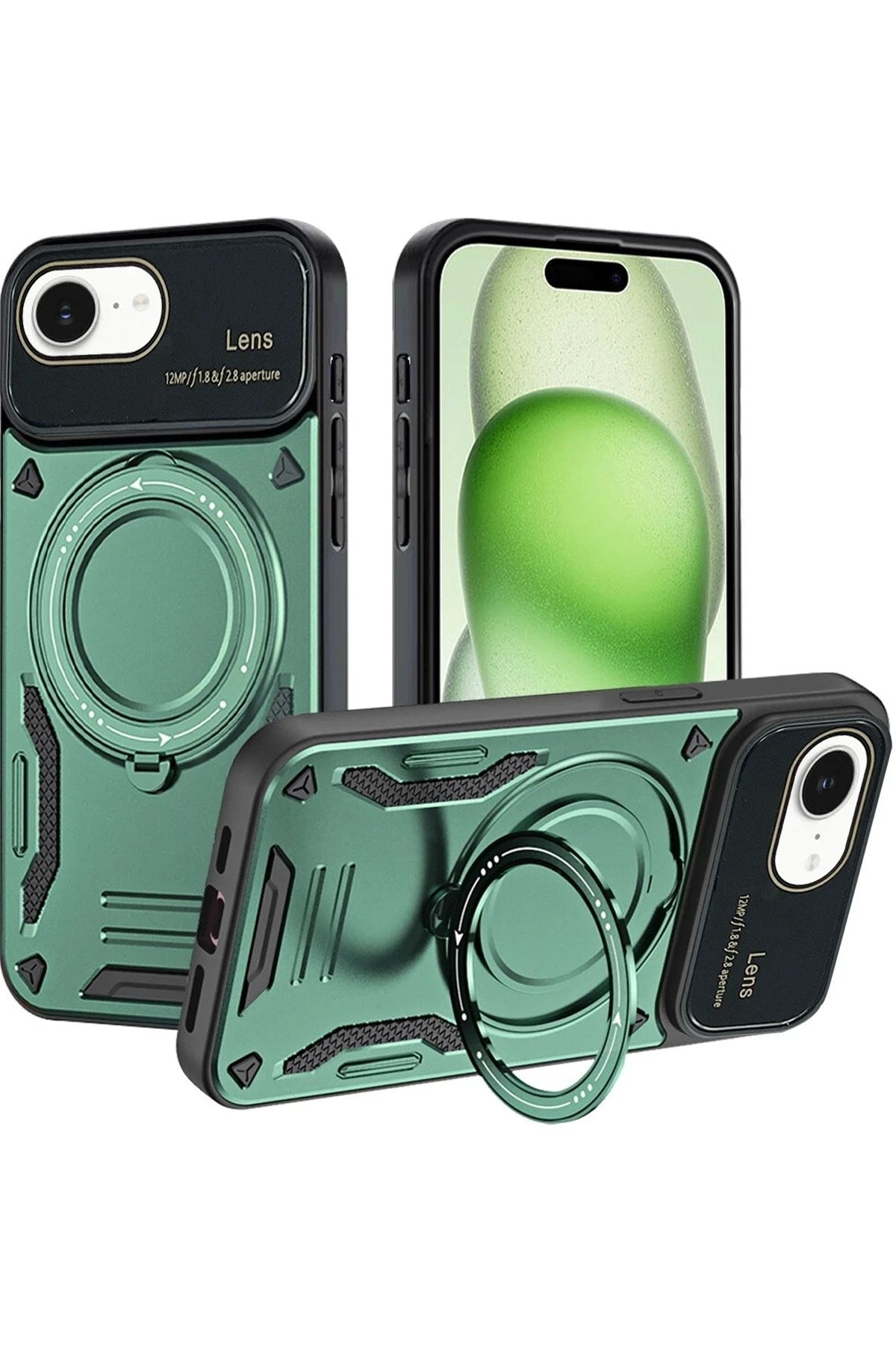 Mey İthalat® iPhone 16E Kılıf Joy Lens Standlı Kapak - Koyu Yeşil