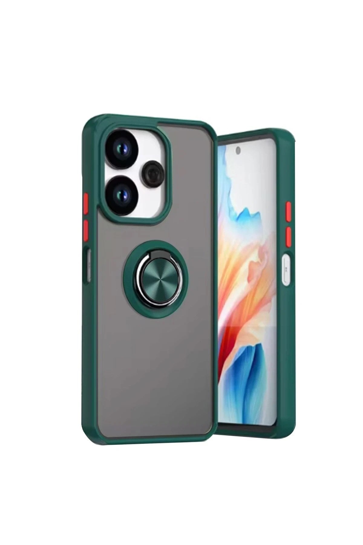 Mey İthalat® Redmi 13 4G Kılıf Montreal Yüzüklü Silikon Kapak - Yeşil