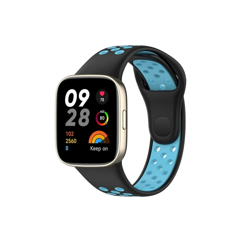 Mey İthalat® Redmi Watch 3 Spor Delikli Kordon - Siyah-Mavi