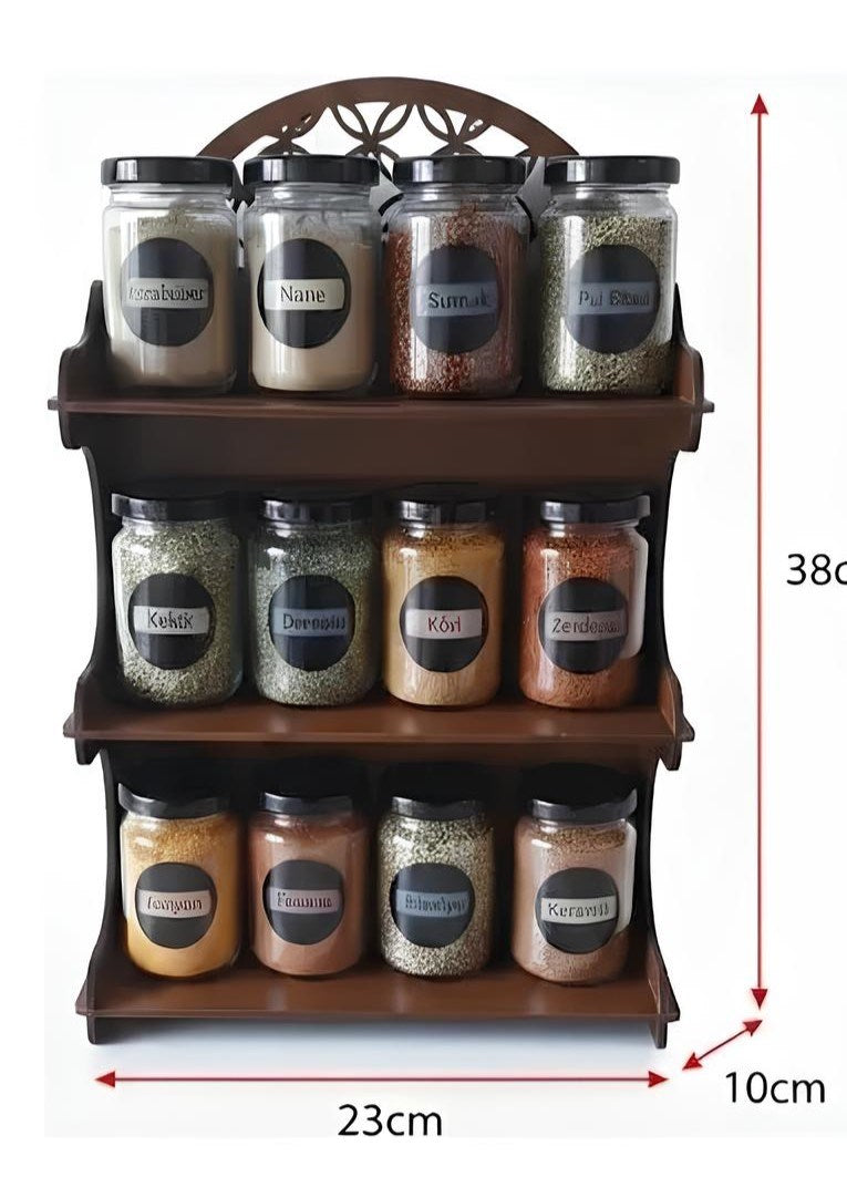 12'li Meşe Rengi Mdf Standlı Dekoratif Baharatlık Seti - Baharatlık Takımı
