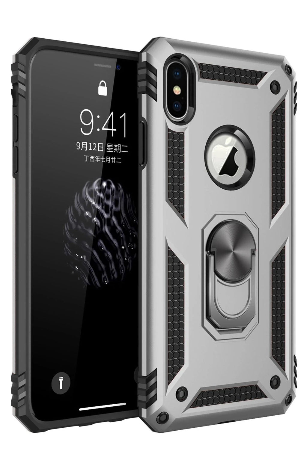 Mey İthalat® iPhone XS Max Kılıf Sofya Yüzüklü Silikon Kapak - Gümüş