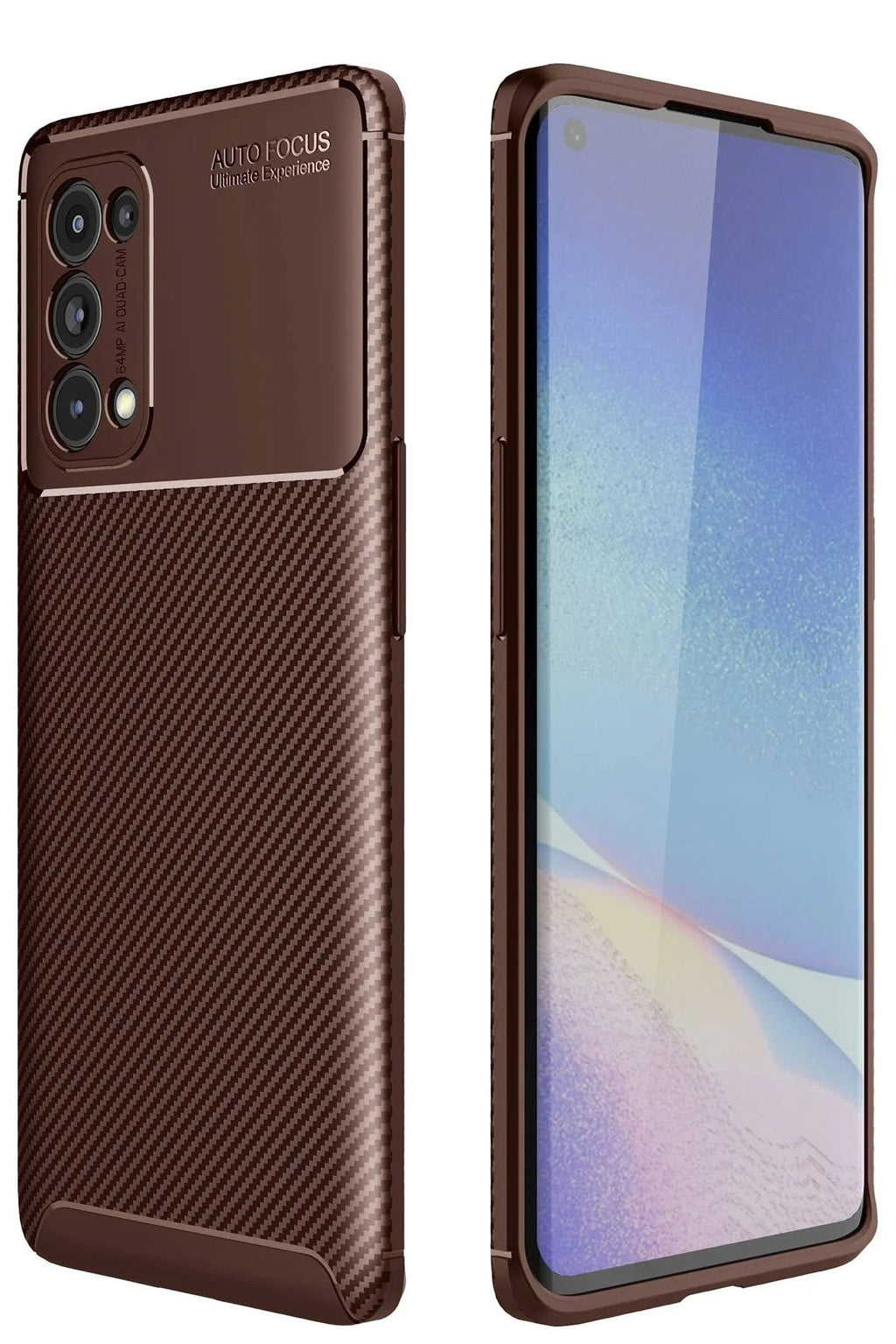 Mey İthalat® Reno 5 Pro Kılıf Auto Focus Karbon Kapak - Kahverengi