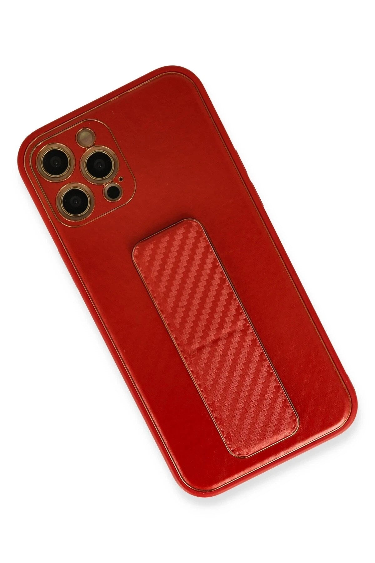Mey İthalat® iPhone 12 Pro Kılıf Coco Karbon Standlı Kapak - Kırmızı