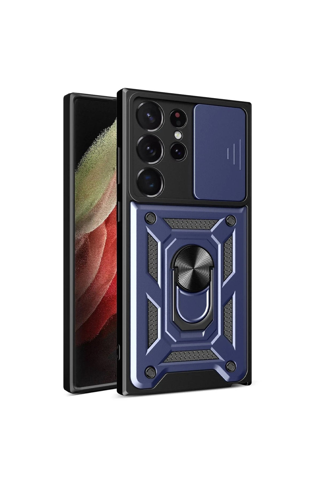 Mey İthalat® Samsung Galaxy S23 Ultra Kılıf Pars Lens Yüzüklü Silikon - Lacivert