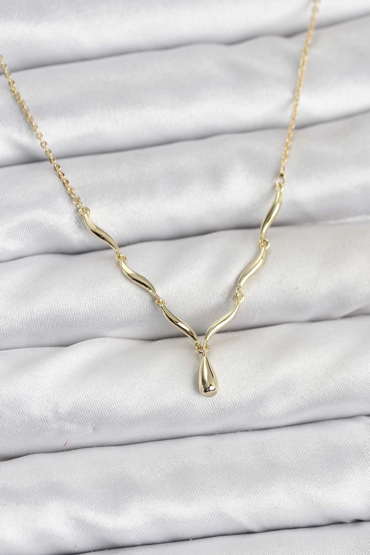 Mey İthalat® Pirinç Gold Renk Damla Model Kadın Kolye