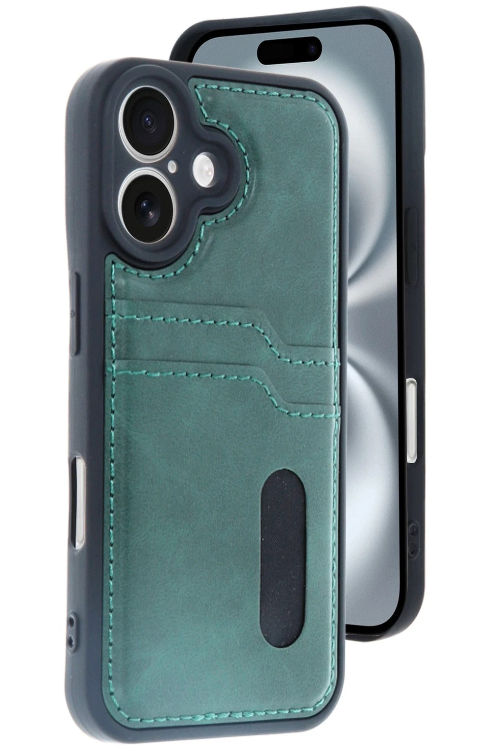 Mey İthalat® iPhone 16 Kılıf Sara Kartvizitli Deri Kılıf - Koyu Yeşil
