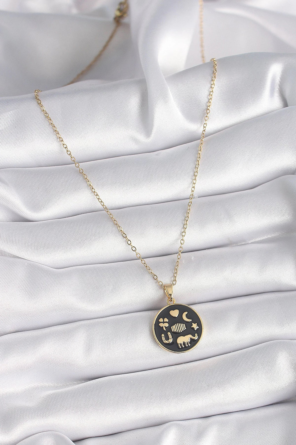 Mey İthalat® 316L Çelik Gold Renk Siyah Şans Kolyesi