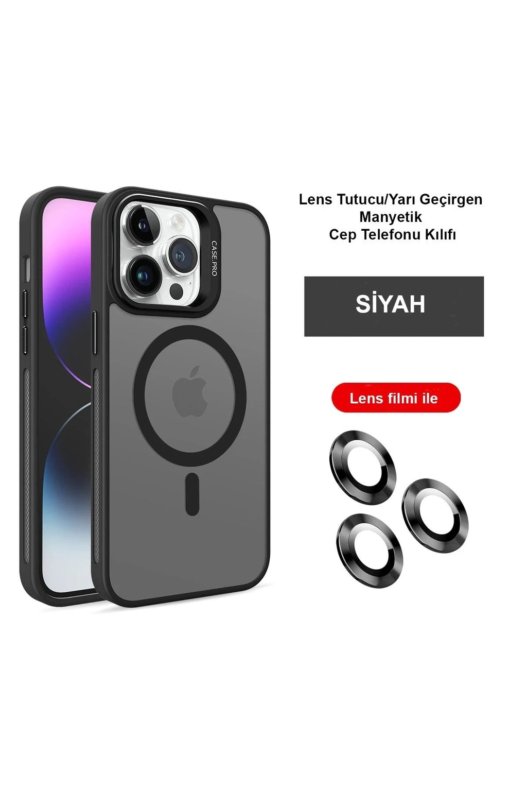 Mey İthalat® iPhone 14 Pro Kılıf Flet Lens Magsafe Kapak - Siyah