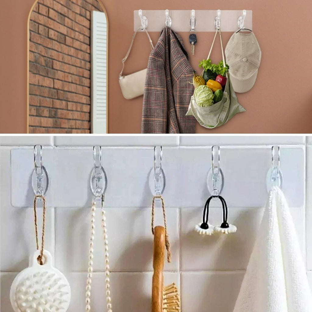 5'li Güçlü Yapışkanlı Şeffaf Duvar Askısı Banyo Mutfak Düzenleyici Pratik Askılık