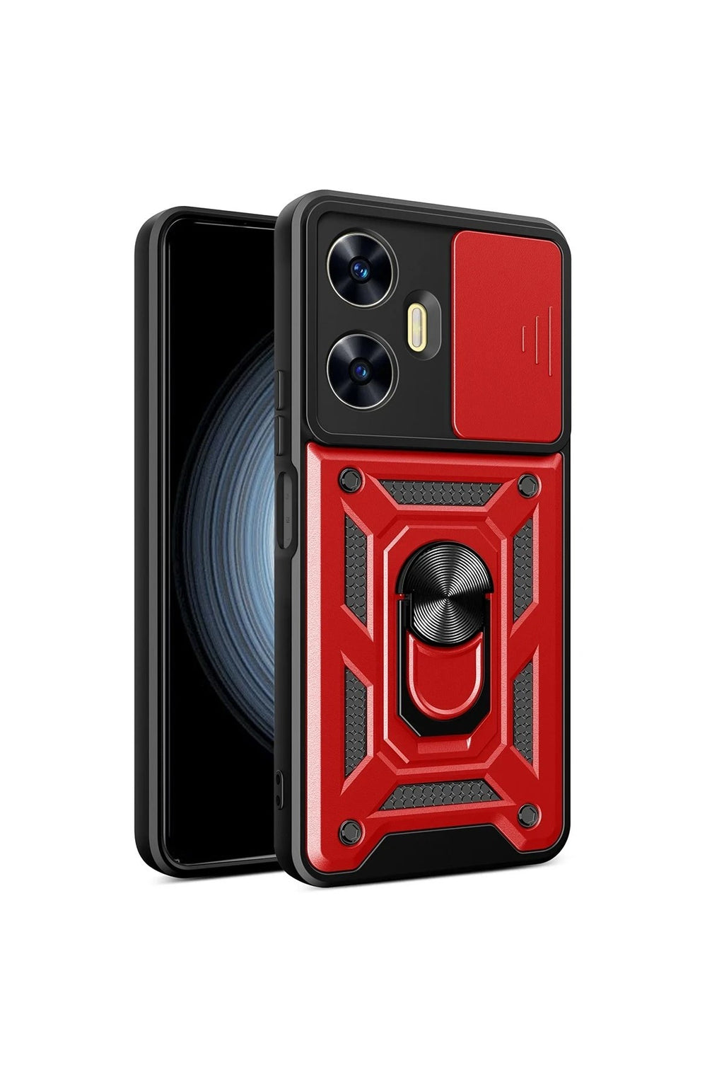 Mey İthalat® Realme C55 Kılıf Pars Lens Yüzüklü Silikon - Kırmızı