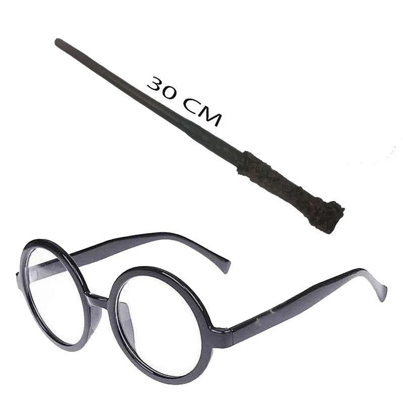 Harry Potter Asa ve Gözlük Seti | 35 cm Sihirbaz Asası ve Numarasız Gözlük