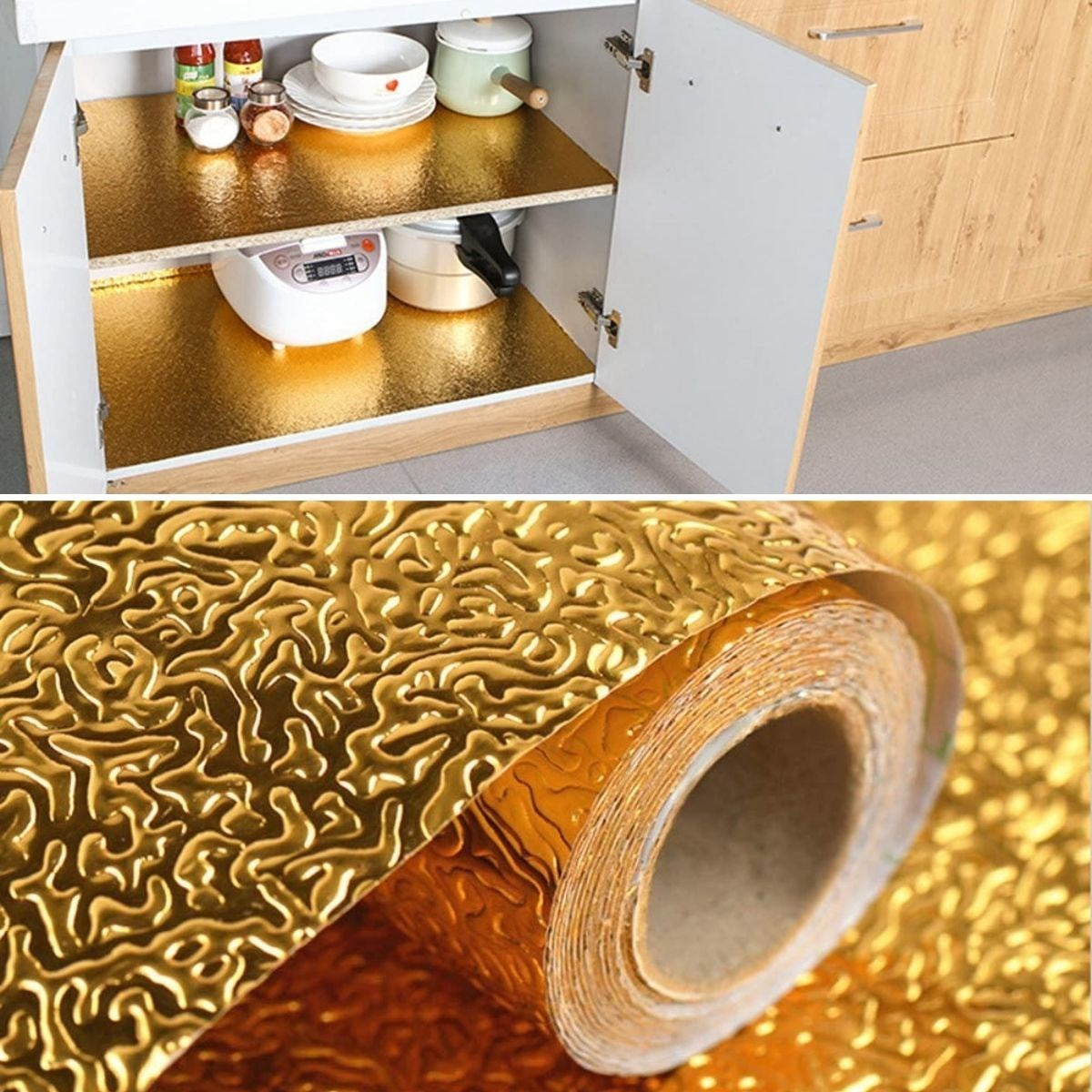 10 Metre Kendinden Yapışkanlı Silinebilir Mutfak Tezgah Üstü Sticker Folyo Gold Renk