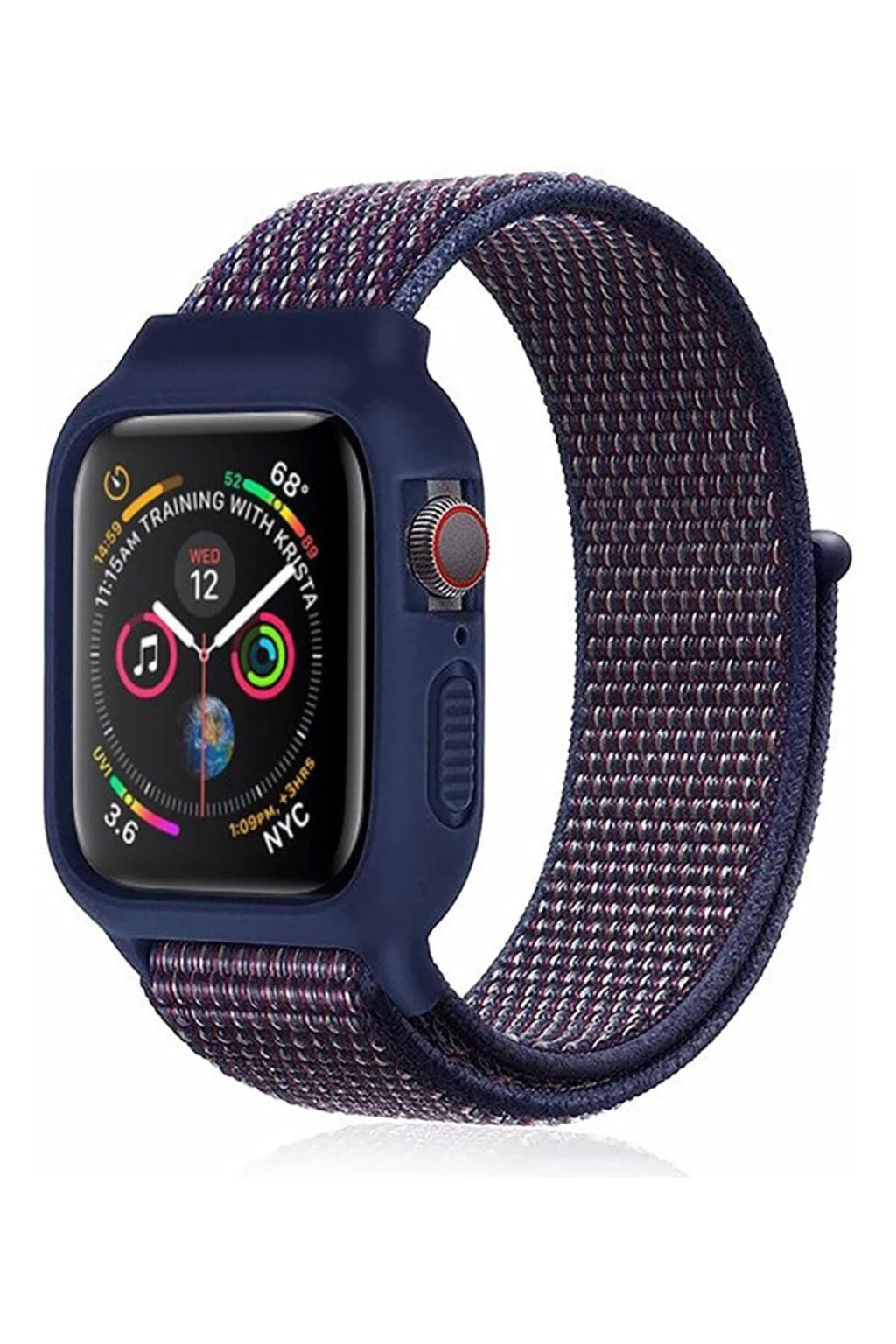 Mey İthalat® Watch 38mm Hasırlı Cırtcırtlı Kasalı Kordon - Lacivert-Mürdüm