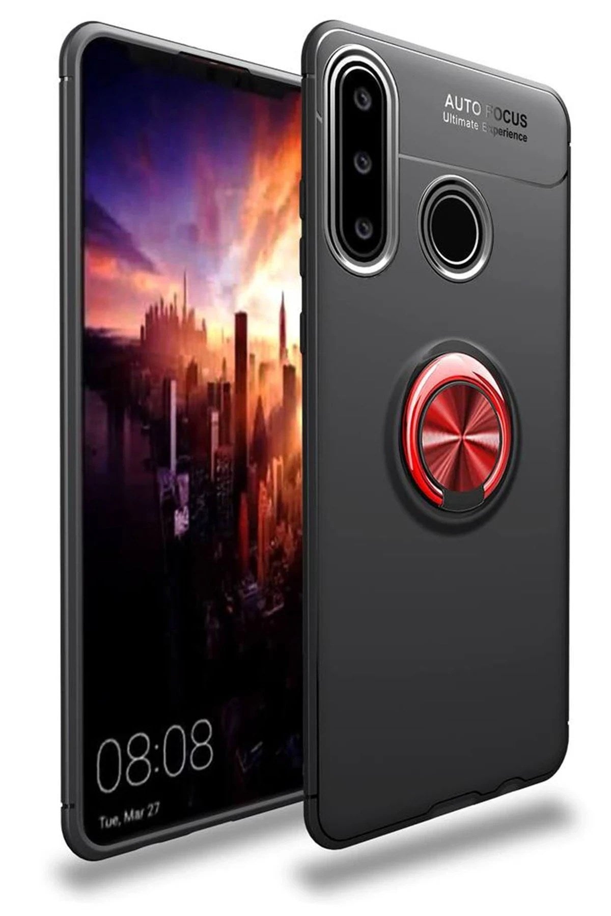 Mey İthalat® Huawei Y6P Kılıf Range Yüzüklü Silikon - Siyah-Kırmızı
