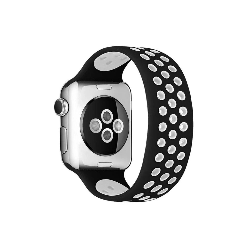 Mey İthalat® Watch 38mm Ayarlı Delikli Silikon Kordon - Siyah-Beyaz