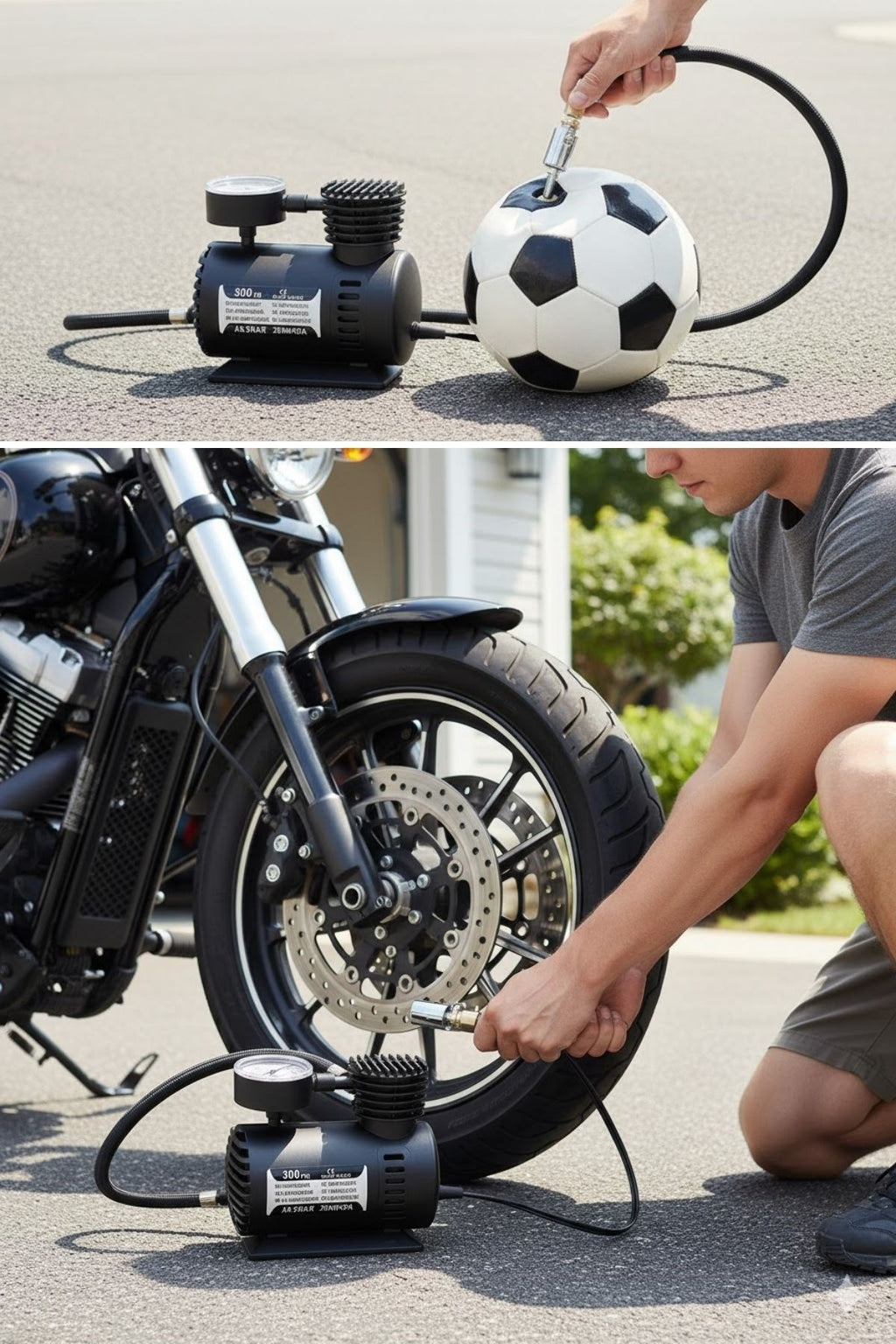 300 PSI Güçlü Taşınabilir Hava Kompresörü–Araba, Motosiklet, Bisiklet ve Top Şişirme İçin Çakmaklıklı Lastik Şişirme Pompası