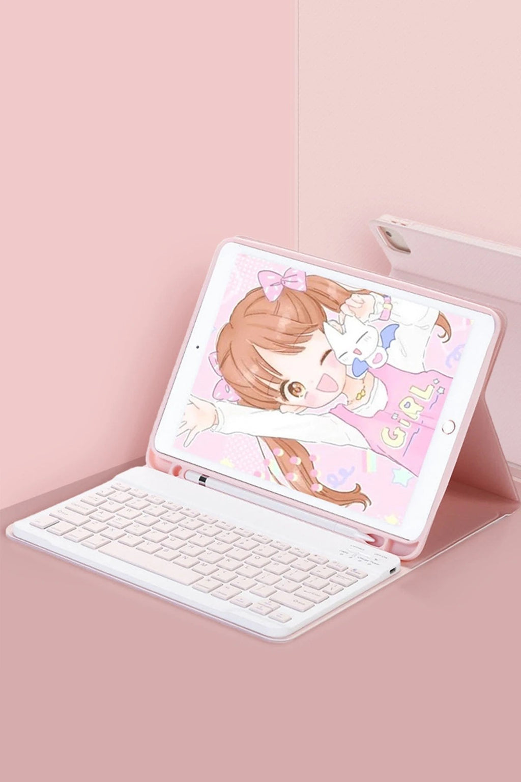 Mey İthalat® iPad Pro 12.9 (2022) Kılıf KC01 Smart Klavyeli Tablet Kılıfı - Pembe
