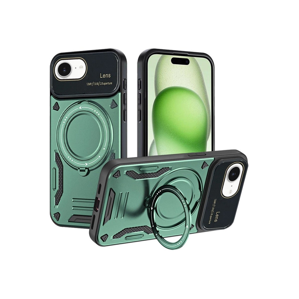 Mey İthalat® iPhone 16E Kılıf Joy Lens Standlı Kapak - Koyu Yeşil