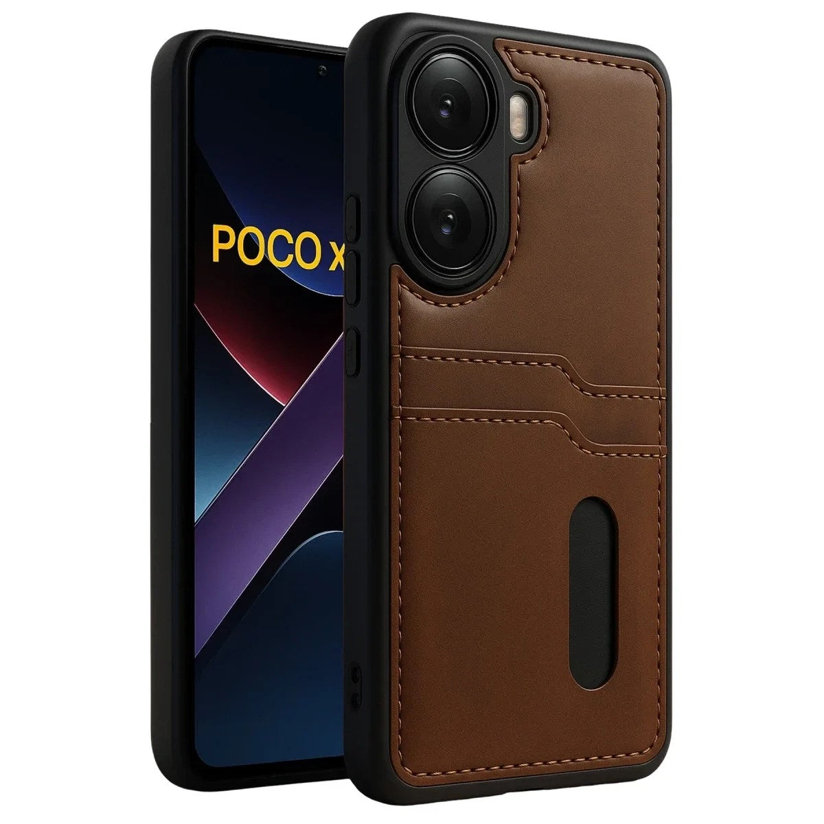 Mey İthalat® Poco X7 Pro Kılıf Sara Kartvizitli Deri Kılıf - Taba