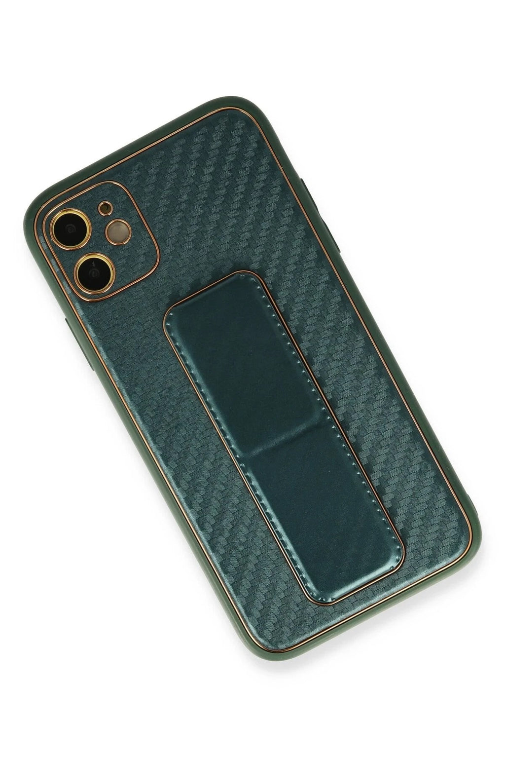 Mey İthalat® iPhone 12 Kılıf Coco Karbon Standlı Kapak - Yeşil