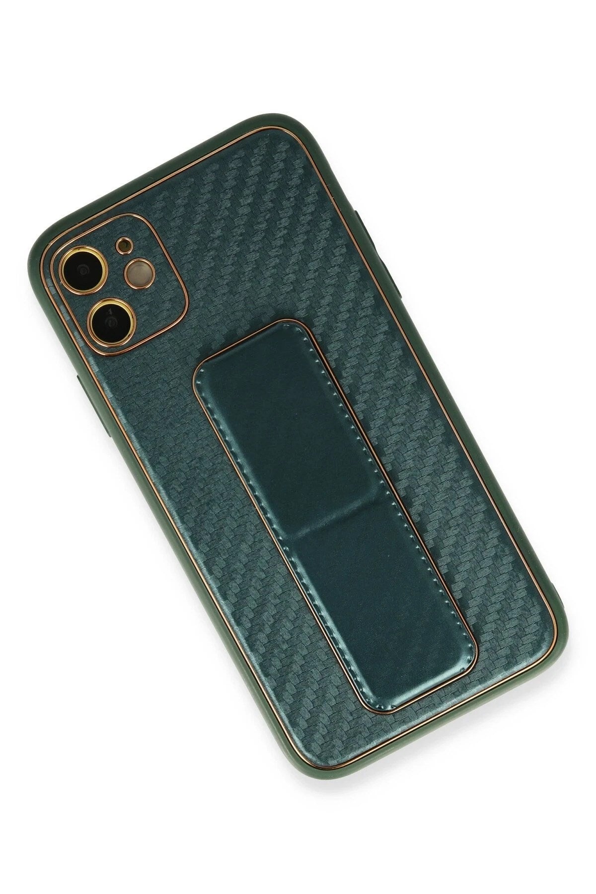 Mey İthalat® iPhone 12 Kılıf Coco Karbon Standlı Kapak - Yeşil