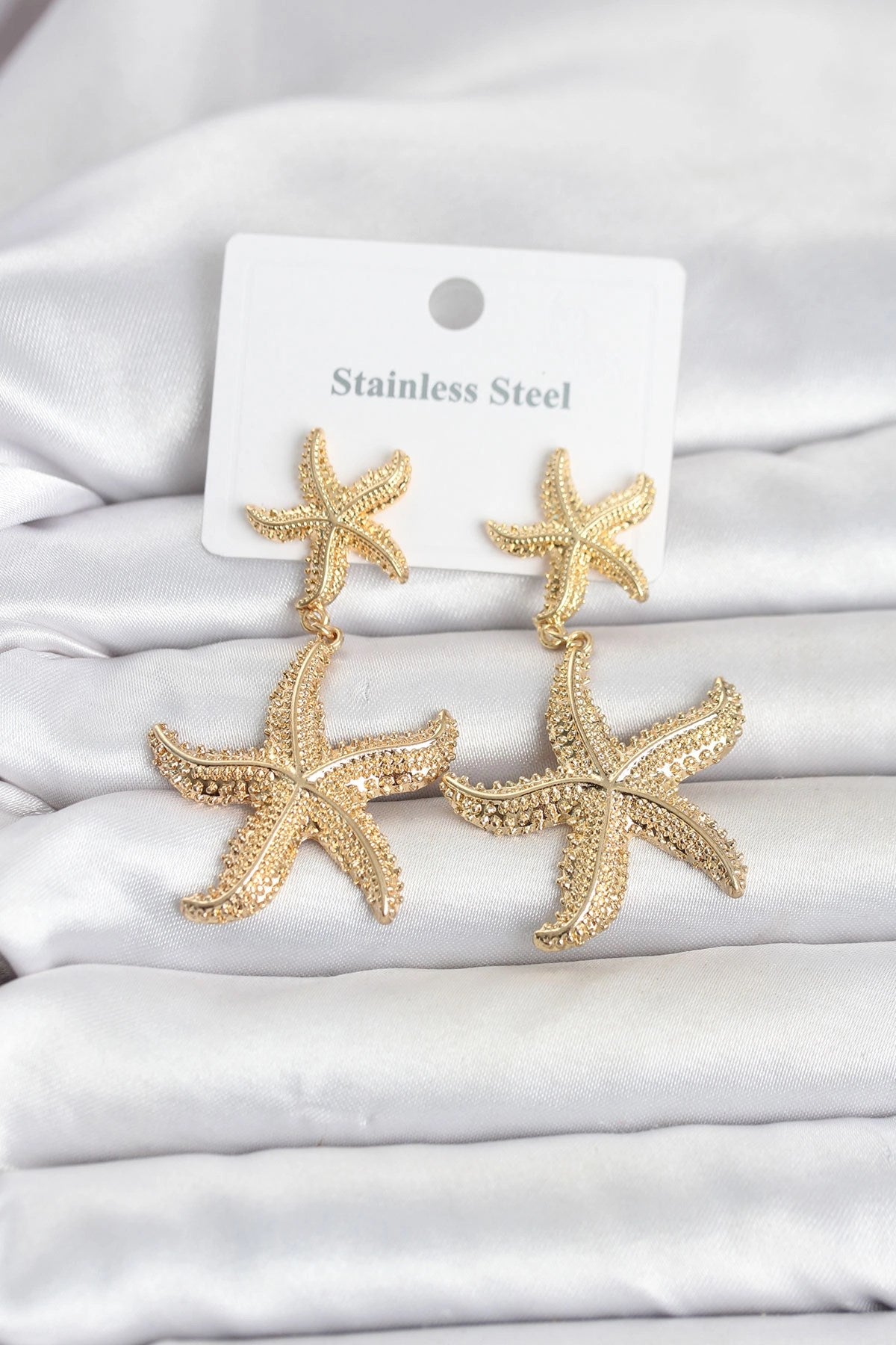 Mey İthalat® 316L Çelik Gold Renk Deniz Yıldızı Model Kadın Küpe