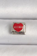 Mey İthalat® 316L Çelik Gümüş Renk 'Best Man' Yazılı Kırmızı Kalp İşlemeli Nomination Charm