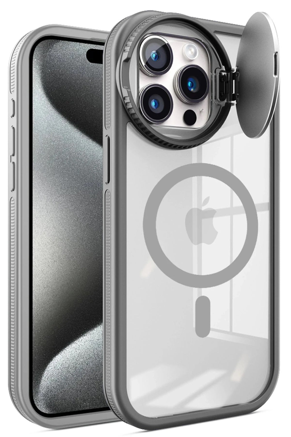 Mey İthalat® iPhone 15 Pro Kılıf Teleskop Lens Magsafe Silikon Kapak - Titan Gri